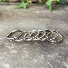 Load image into Gallery viewer, Textured, patterned, Sterling silver stacking rings.
