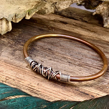 Load image into Gallery viewer, Copper and sterling silver bangle.
