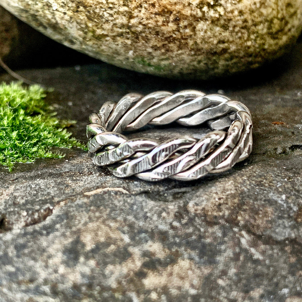 Sterling silver, triple twisted, textured ring - UK size O