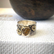 Load image into Gallery viewer, Solid sterling silver and gold ring set with incredible gold rutile quartz. Size T
