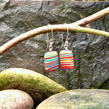 Load image into Gallery viewer, Sterling silver and multicoloured striped stone earrings
