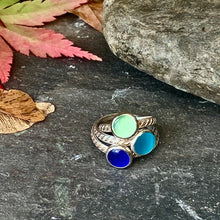 Load image into Gallery viewer, Colourful silver and cats eye stacking rings
