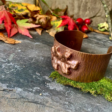 Load image into Gallery viewer, Copper oak leaf cuff bracelet. One of a kind
