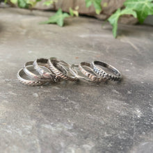 Load image into Gallery viewer, Textured, patterned, Sterling silver stacking rings.
