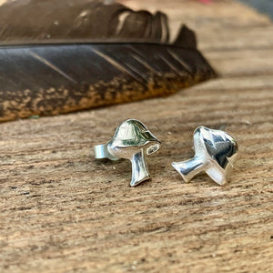 Silver mushroom stud earrings