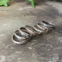 Load image into Gallery viewer, Textured, patterned, Sterling silver stacking rings.
