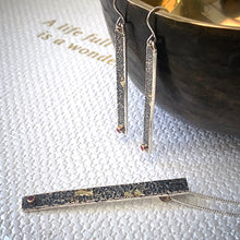 Load image into Gallery viewer, Solid sterling silver and gold earrings set with deep pink Rubies.
