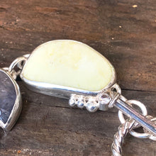 Load image into Gallery viewer, Unique multi gemstone heavy silver bracelet with toggle clasp
