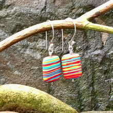 Load image into Gallery viewer, Sterling silver and multicoloured striped stone earrings
