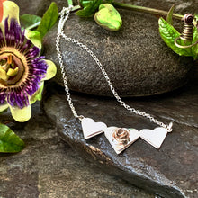 Load image into Gallery viewer, Triple heart and Rosebud Necklace
