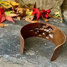 Load image into Gallery viewer, Copper oak leaf cuff bracelet. One of a kind
