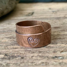 Load image into Gallery viewer, Solid copper, adjustable, wide band wrap rings. Made to order
