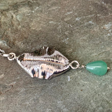 Load image into Gallery viewer, Organic, sterling silver curled leaf pendant with green Aventurine drop

