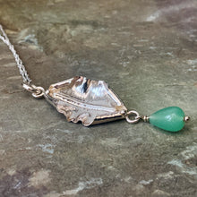 Load image into Gallery viewer, Organic, sterling silver curled leaf pendant with green Aventurine drop
