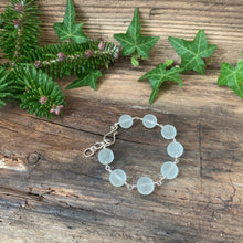 Load image into Gallery viewer, Pale blue, frosted glass and Sterling silver bracelet
